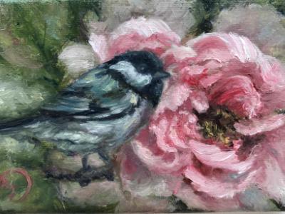 Chickadee and Pink Peony Chickadee and Pink Peony