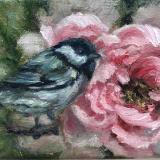 Chickadee and Pink Peony